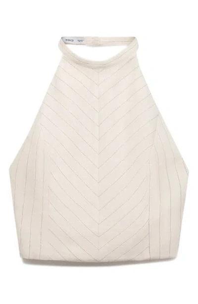 Mango Stripe Crop Halter Top In White