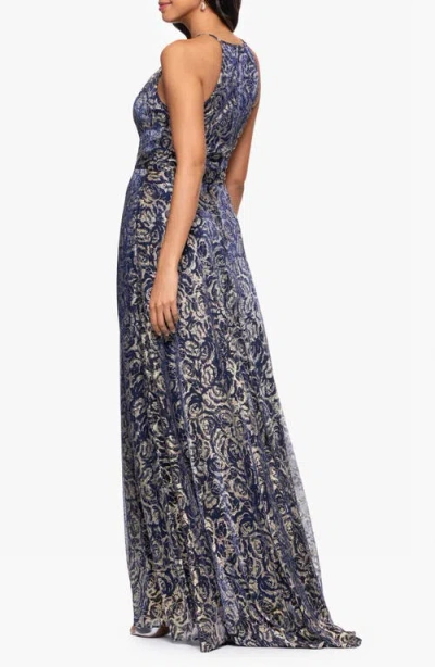 Betsy & Adam Petite Metallic Floral Print Sleeveless Gown