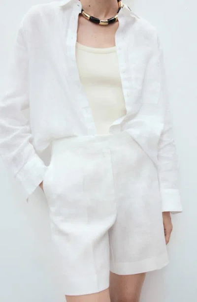 Mango Straight-fit Linen Shorts Off White In White