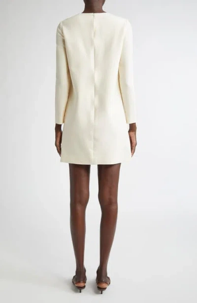 Oscar De La Renta Painted Rose Long Sleeve Wool Blend Shift Dress