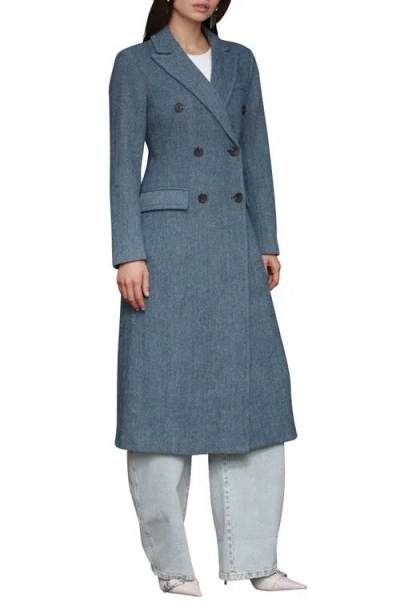 Avec Les Filles Strong Shoulder Double Breasted Herringbone Coat In Blue
