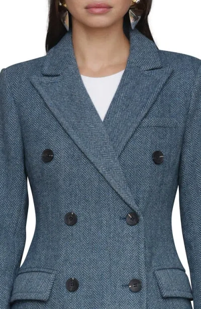 Avec Les Filles Strong Shoulder Double Breasted Herringbone Coat In Blue
