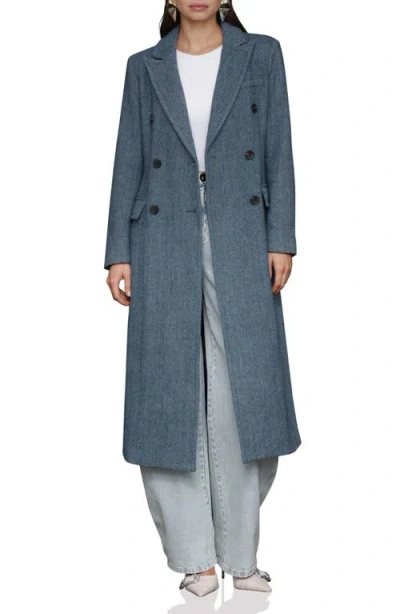 Avec Les Filles Strong Shoulder Double Breasted Herringbone Coat In Blue