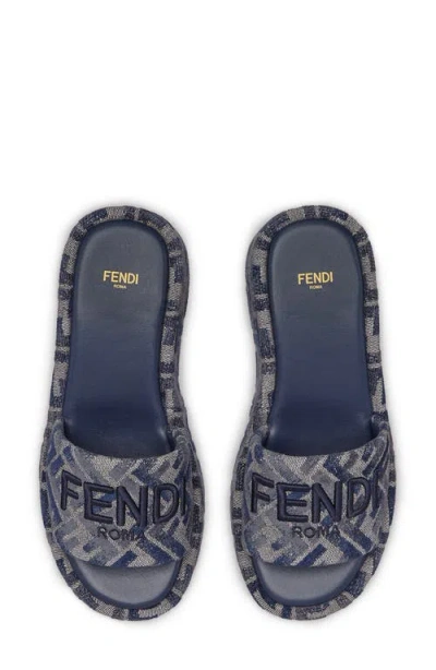Fendi Sunshine Logo Jacquard Platform Slide Sandal