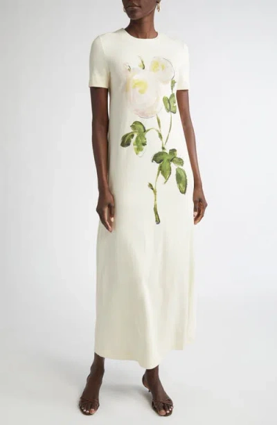 Oscar De La Renta Painted Rose Stretch Jersey Dress