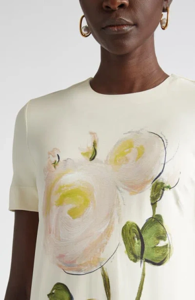 Oscar De La Renta Painted Rose Stretch Jersey Dress