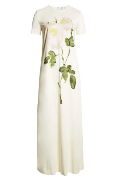 Oscar De La Renta Painted Rose Stretch Jersey Dress