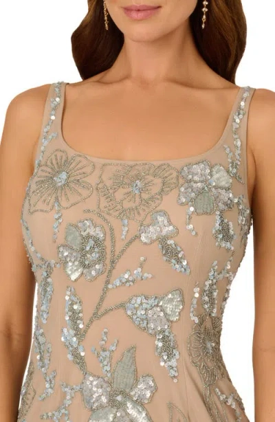 Adrianna Papell Beaded Floral Mermaid Gown