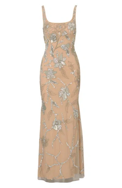 Adrianna Papell Beaded Floral Mermaid Gown