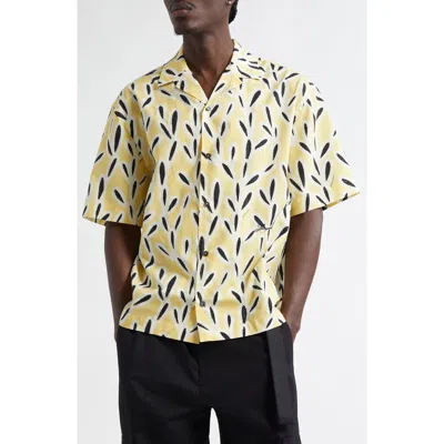 Jacquemus Yellow Cotton Jean Shirt With Playful Leaf Pattern