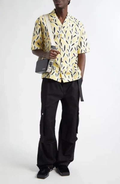 Jacquemus Yellow Cotton Jean Shirt With Playful Leaf Pattern