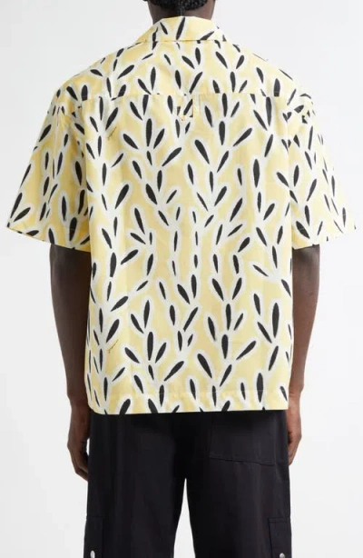 Jacquemus Yellow Cotton Jean Shirt With Playful Leaf Pattern