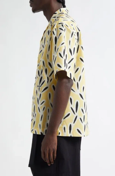 Jacquemus Yellow Cotton Jean Shirt With Playful Leaf Pattern