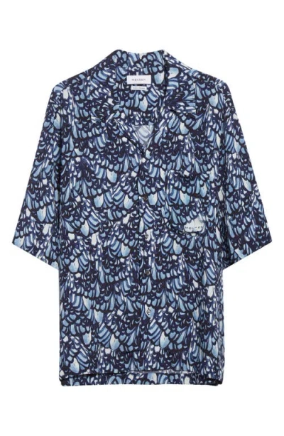 Alexander Mcqueen Mcqueen Feather Print Boxy Camp Shirt In Multi