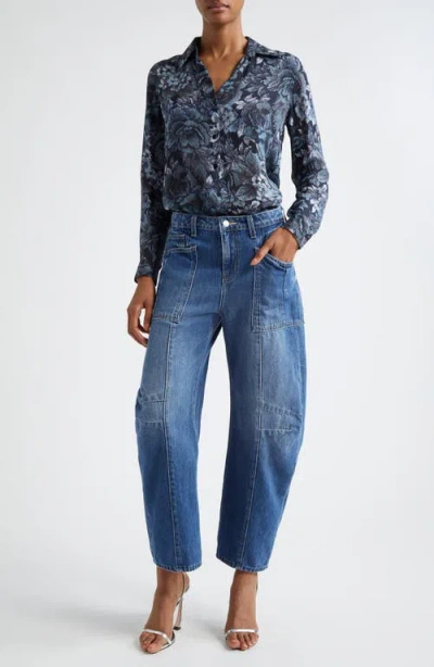 L Agence L'agence Nina Floral Print Silk Button-up Shirt