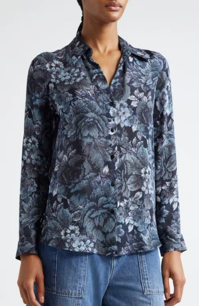 L Agence L'agence Nina Floral Print Silk Button-up Shirt