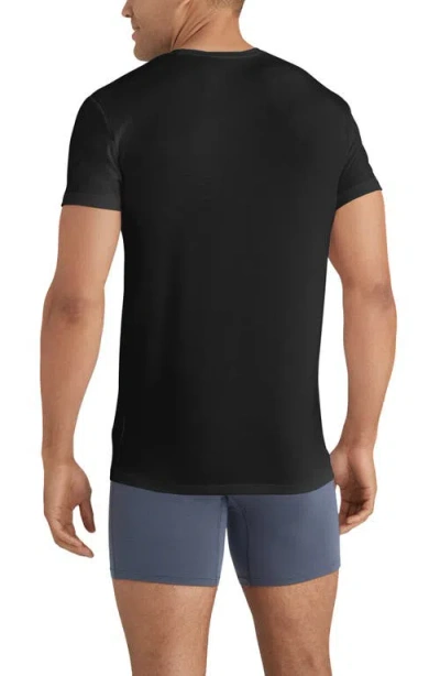 Tommy John 3-pack Second Skin Stay Tucked V-neck Undershirts In Black