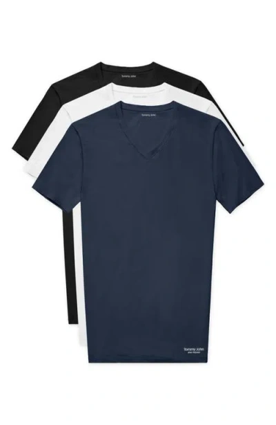 Tommy John 3-pack Second Skin Stay Tucked V-neck Undershirts In Black