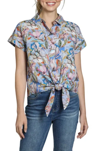 Apny Floral Print Tie Front Cotton Camp Shirt