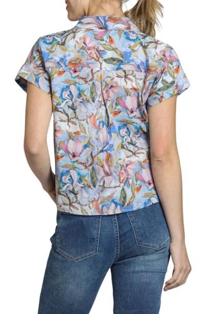 Apny Floral Print Tie Front Cotton Camp Shirt