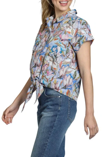 Apny Floral Print Tie Front Cotton Camp Shirt