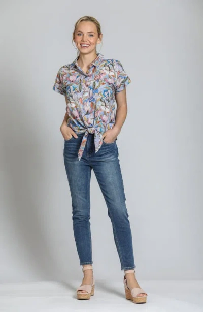 Apny Floral Print Tie Front Cotton Camp Shirt