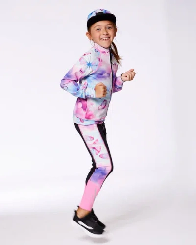 Deux Par Deux Girl's Printed Reversible Full Zip Athletic Cardigan Pink, Blue And Butterflies