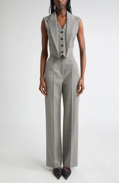 Alexander Mcqueen Mcqueen Micro Houndstooth Pleated Wool & Mohair Straight Leg Trousers