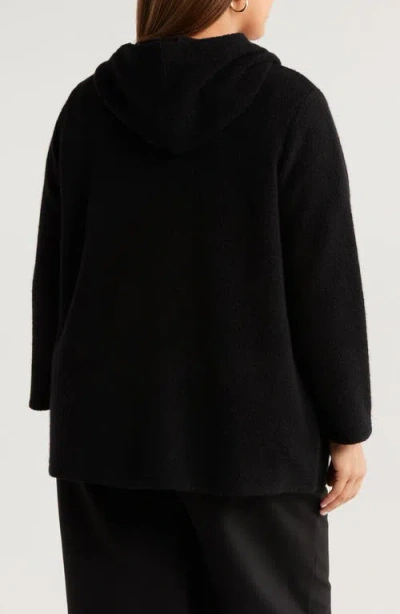 Eileen Fisher Hooded Wool Blend Jacket In Black