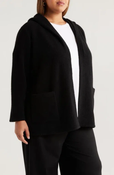 Eileen Fisher Hooded Wool Blend Jacket In Black