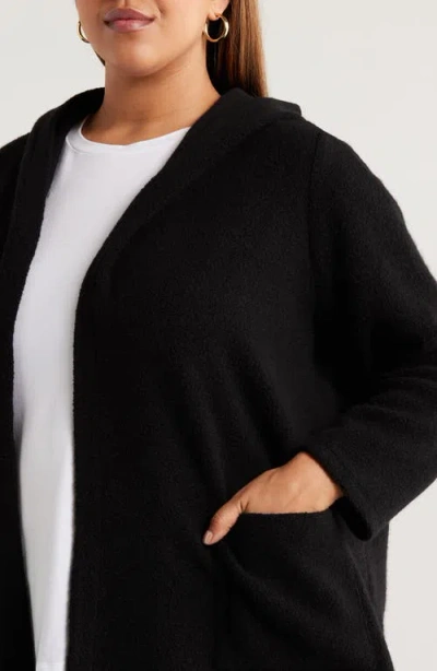 Eileen Fisher Hooded Wool Blend Jacket In Black