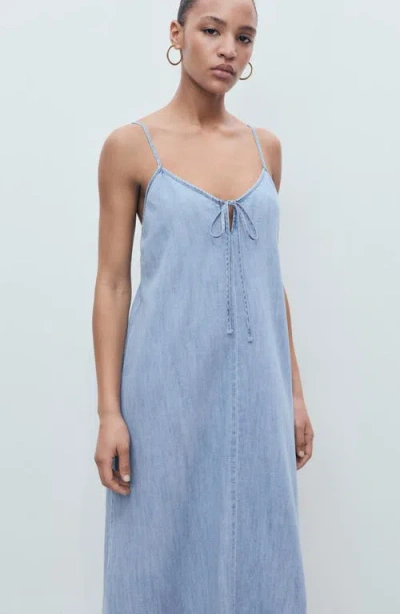 Mango Denim Halter Shift Dress In Blue
