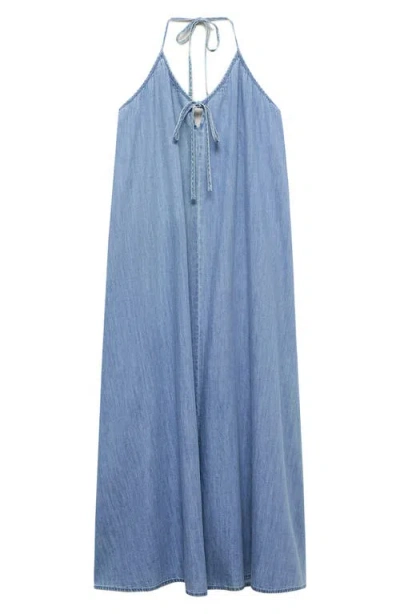Mango Denim Halter Shift Dress In Blue