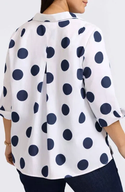 Foxcroft Agnes Polka Dot Cotton Popover Top In White