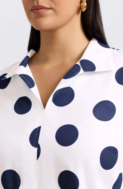 Foxcroft Agnes Polka Dot Cotton Popover Top In White