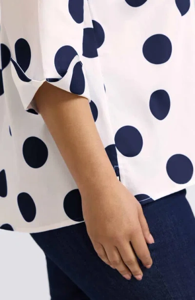 Foxcroft Agnes Polka Dot Cotton Popover Top In White