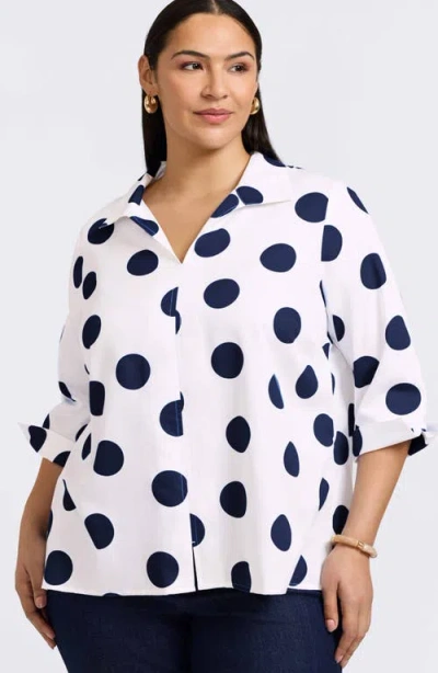 Foxcroft Agnes Polka Dot Cotton Popover Top In White