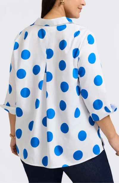 Foxcroft Agnes Dot Print Three-quarter Sleeve Cotton Popover Top