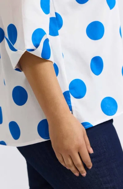 Foxcroft Agnes Dot Print Three-quarter Sleeve Cotton Popover Top