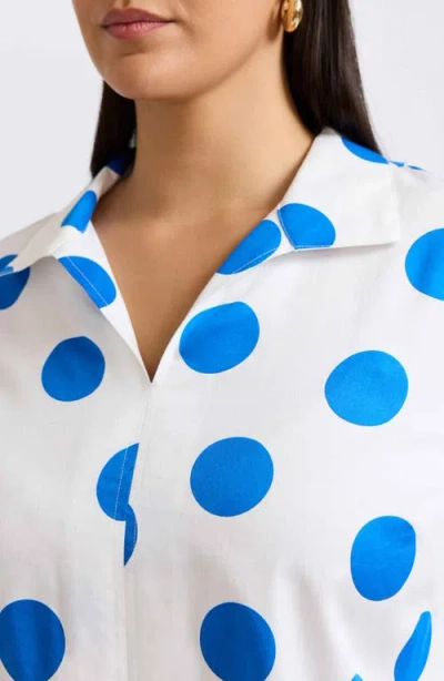 Foxcroft Agnes Dot Print Three-quarter Sleeve Cotton Popover Top