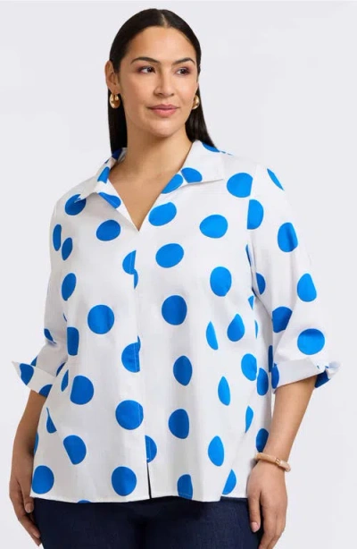 Foxcroft Agnes Dot Print Three-quarter Sleeve Cotton Popover Top