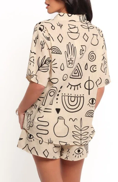 Petal And Pup Petal & Pup Isabella Mixed Print Button-up Shirt & Drawstring Shorts Set In Multi
