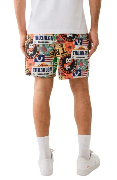 True Religion Logo Print Board Shorts In Multi