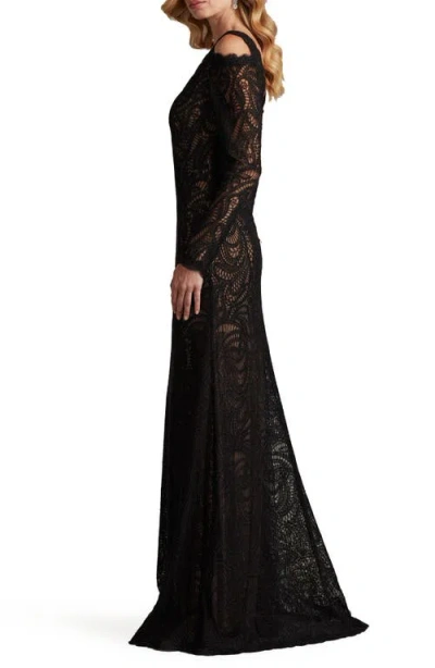 Tadashi Shoji Cold Shoulder Long Sleeve Velvet Lace Gown