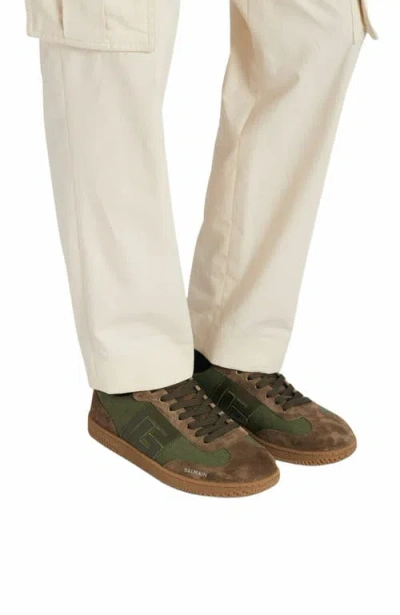 Balmain Men's Leather And Canvas Swan Trainers In Brown