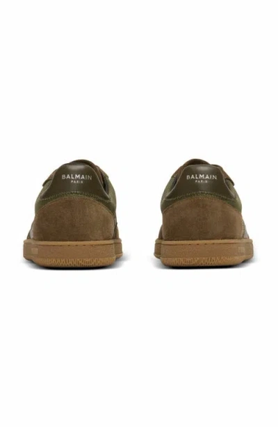 Balmain Men's Leather And Canvas Swan Trainers In Brown