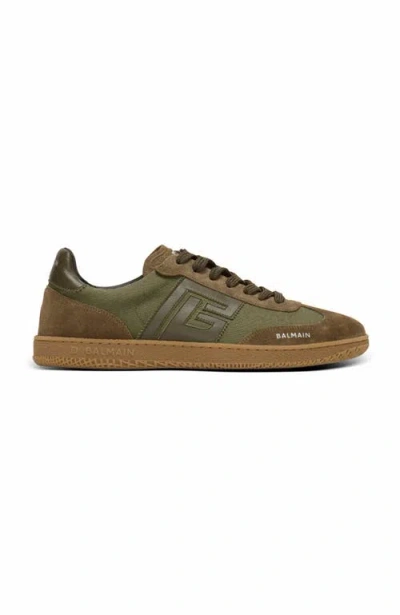 Balmain Men's Leather And Canvas Swan Trainers In Brown