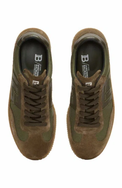 Balmain Men's Leather And Canvas Swan Trainers In Brown