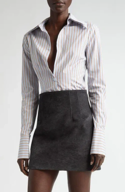 Laquan Smith Stripe Plunge Neck One-button Shirt