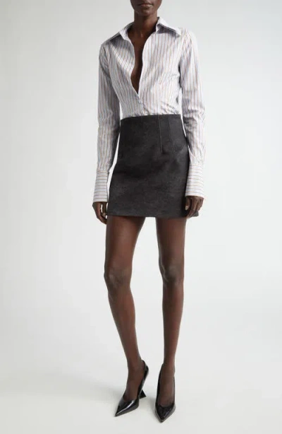 Laquan Smith Stripe Plunge Neck One-button Shirt